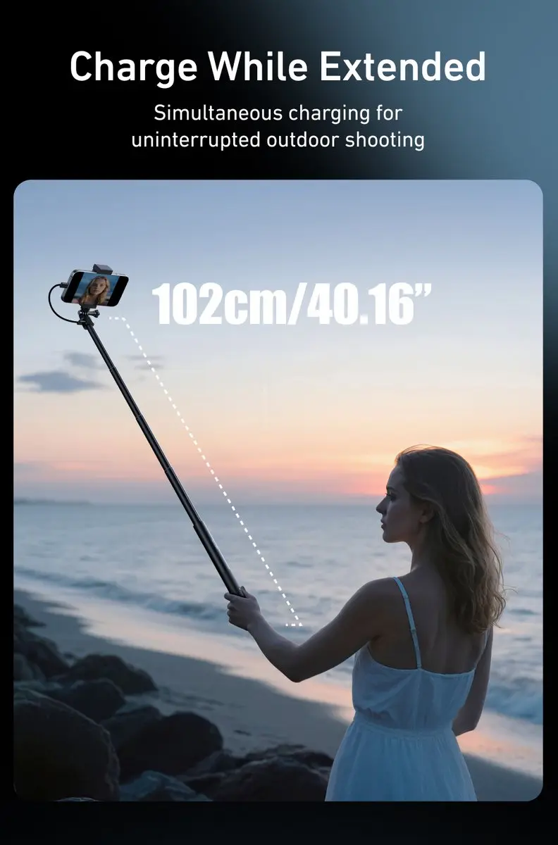 Telesin Power Selfie Stick 102cm - 5000mAh Powerbank - Zwart