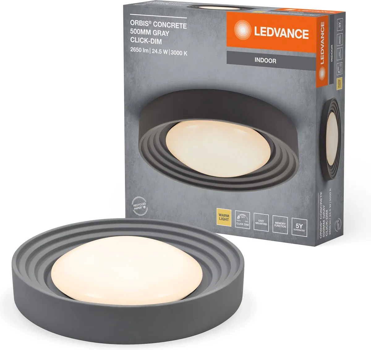 LEDVANCE Orbis Concrete Plafondlamp 24,5W 1800lm