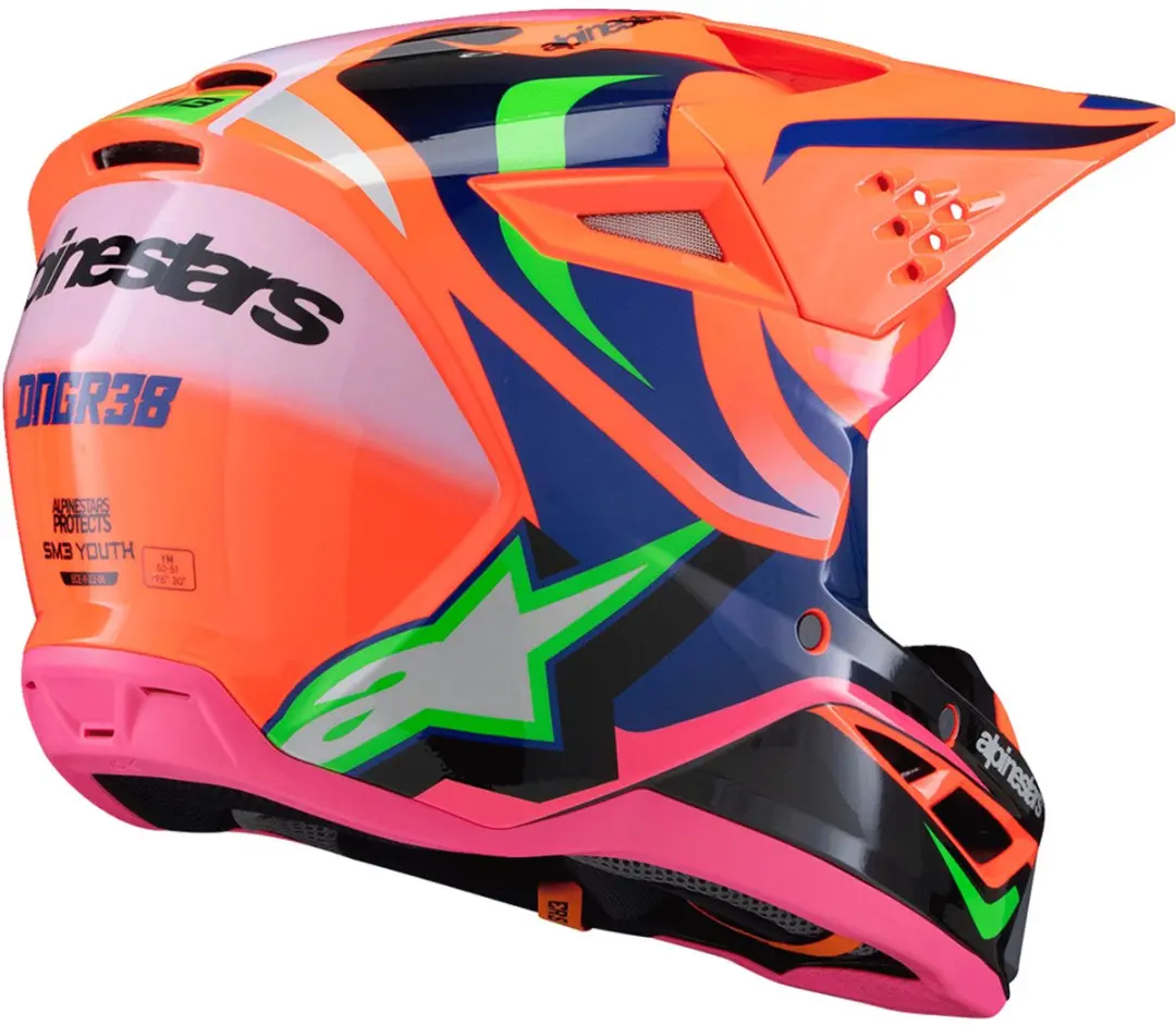 Alpinestars S-M3 Youth Deegan Offroad Helm - Oranje/Blauw/Groen/Paars/Roze