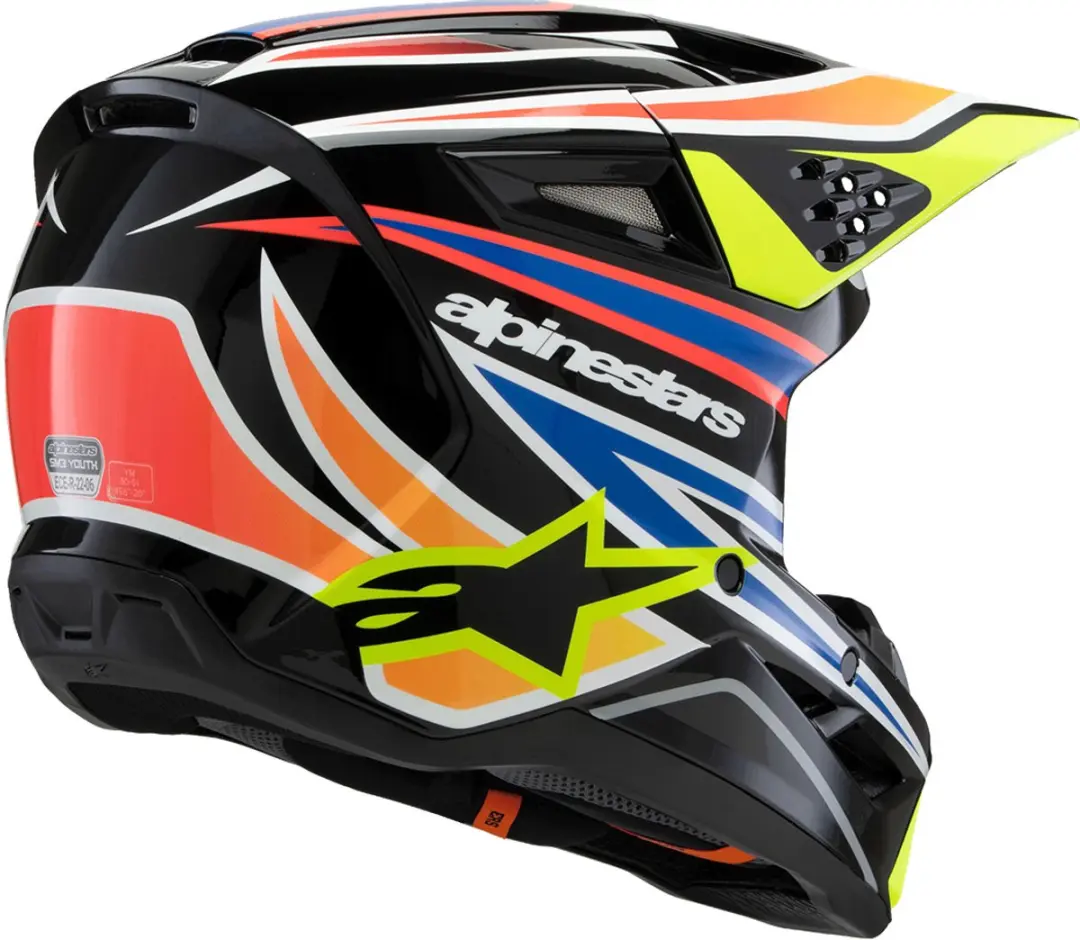 Alpinestars S-M3 Youth Wurx Offroad Helm - Zwart/Blauw/Fluo Geel/Rood - afbeelding 6 van 6