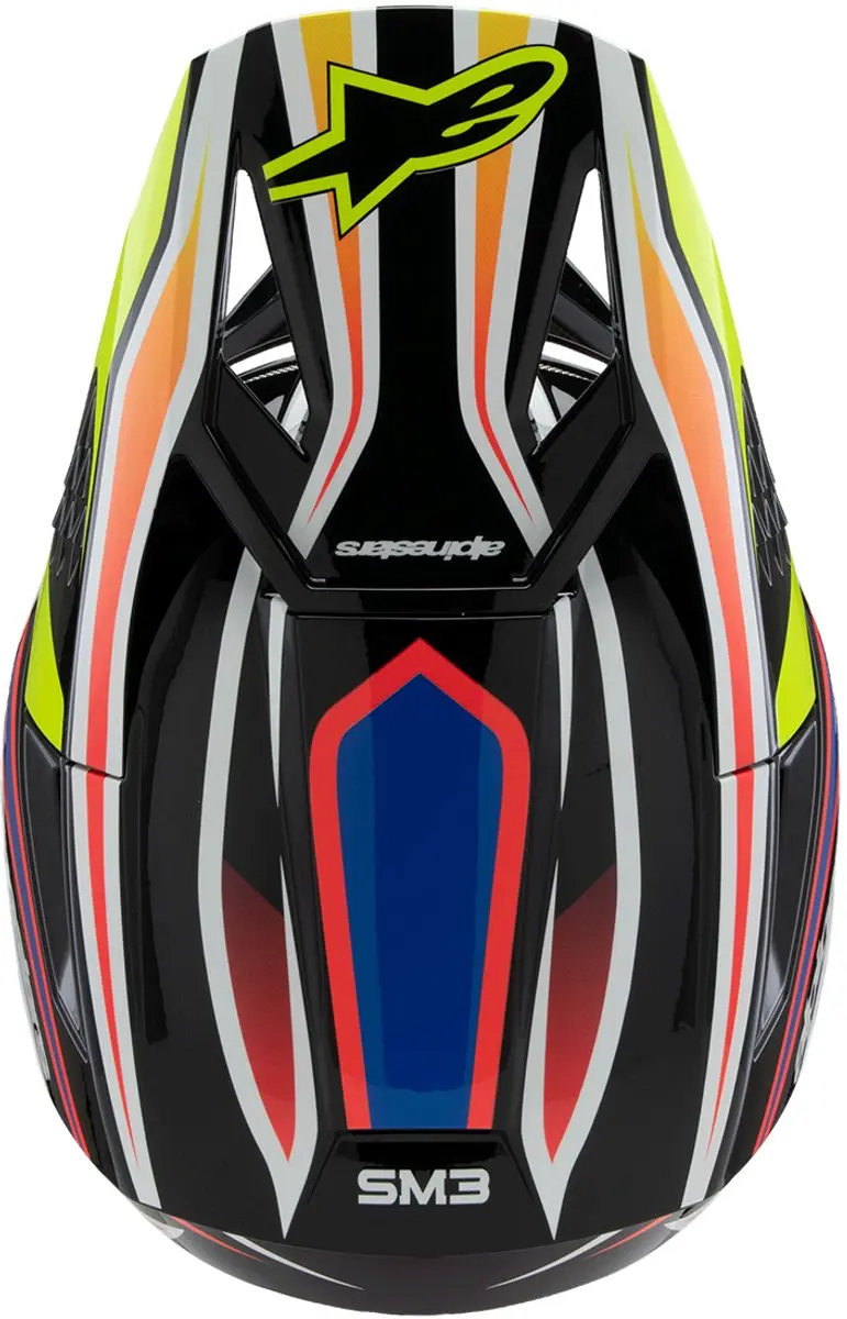 Alpinestars S-M3 Youth Wurx Offroad Helm - Zwart/Blauw/Fluo Geel/Rood