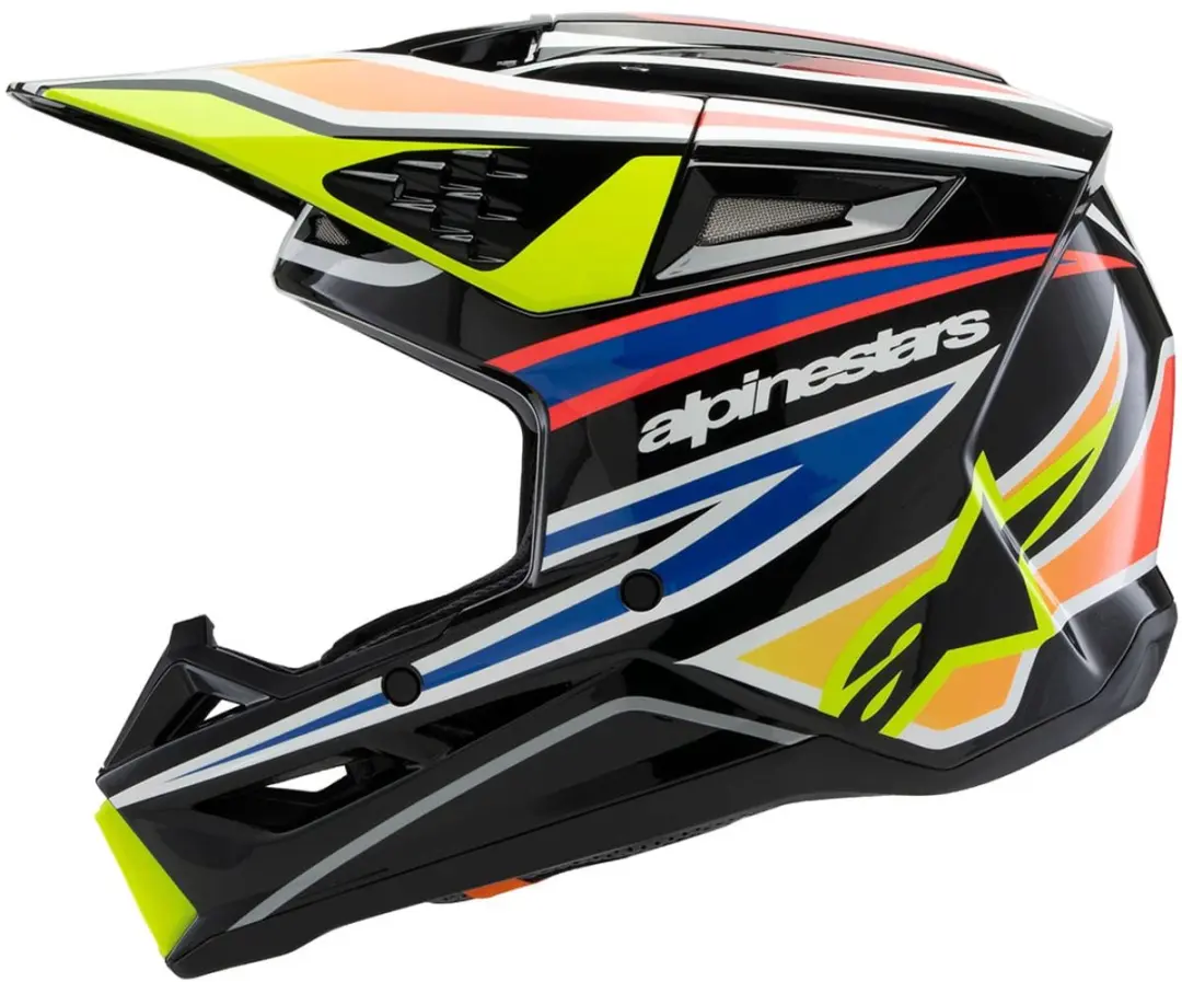 Alpinestars S-M3 Youth Wurx Offroad Helm - Zwart/Blauw/Fluo Geel/Rood