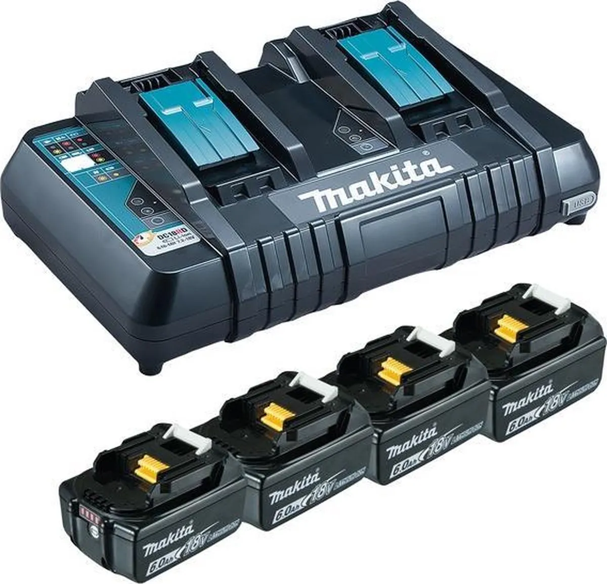 Makita 199485-6 Accu Starterset 4x 6,0Ah - Oplader DC18RD - afbeelding 6 van 6