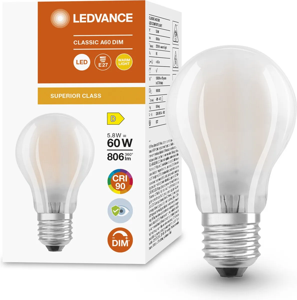 LEDVANCE Superior Classic E27 Peer Mat 5.8W