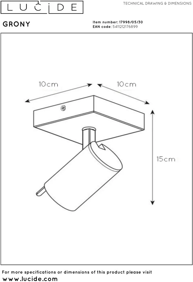 Lucide GRONY Plafondspot LED Dim to Warm GU10 5W - Zwart