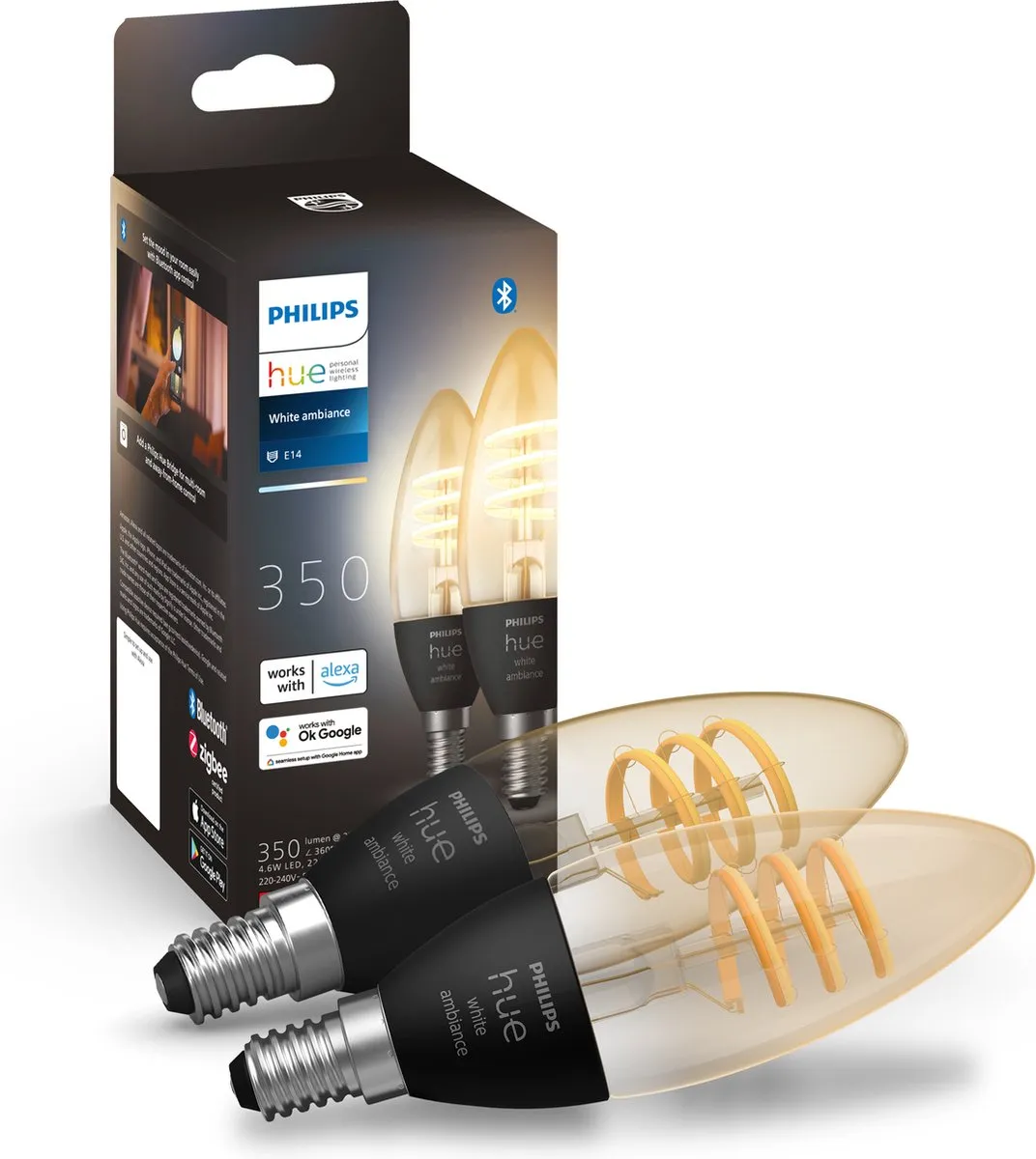 Philips Hue Filamentkaars E14 - 2 Stuks - Amber - 4500K