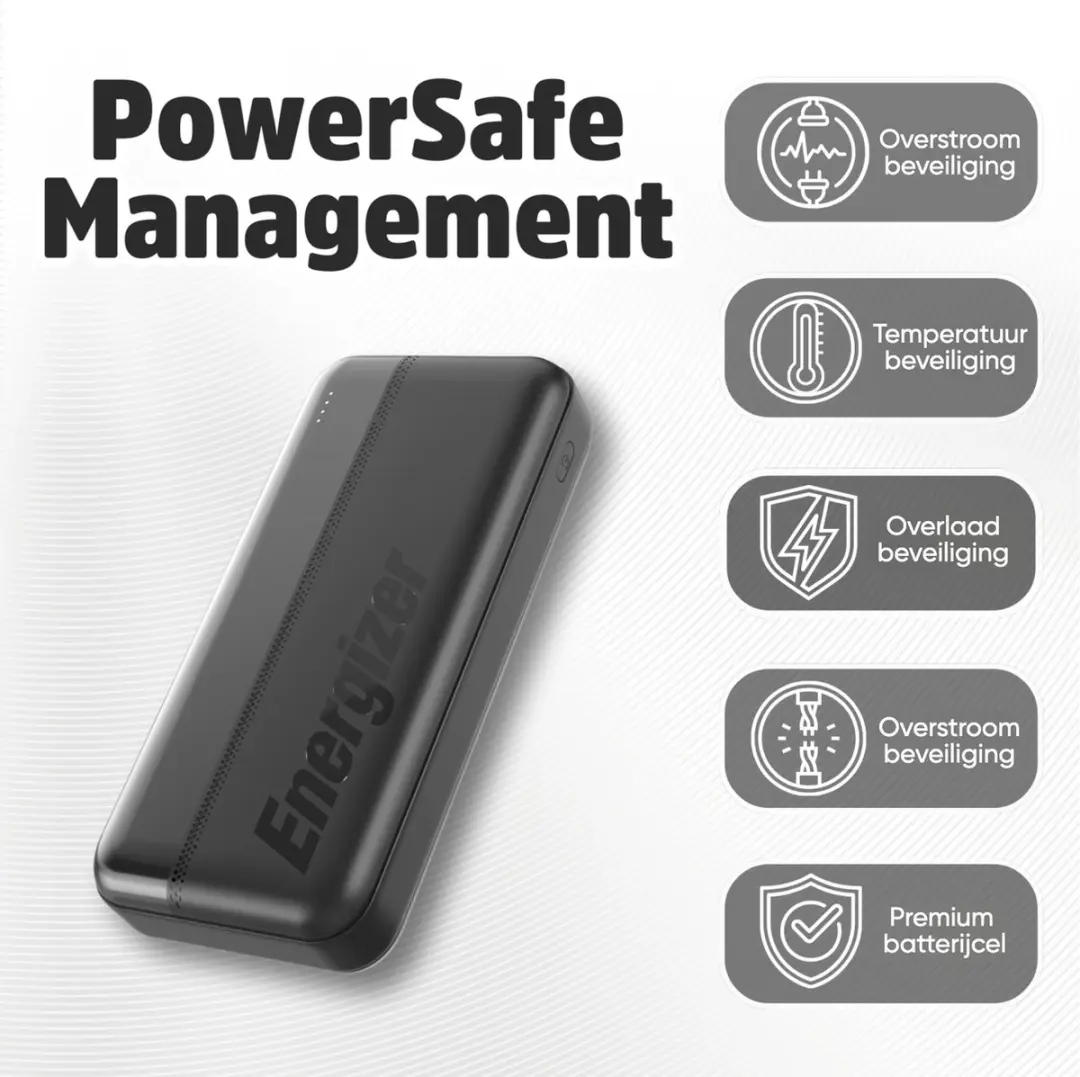 Energizer Max Powerbank UE20050C 20000mAh - 3x USB - Zwart