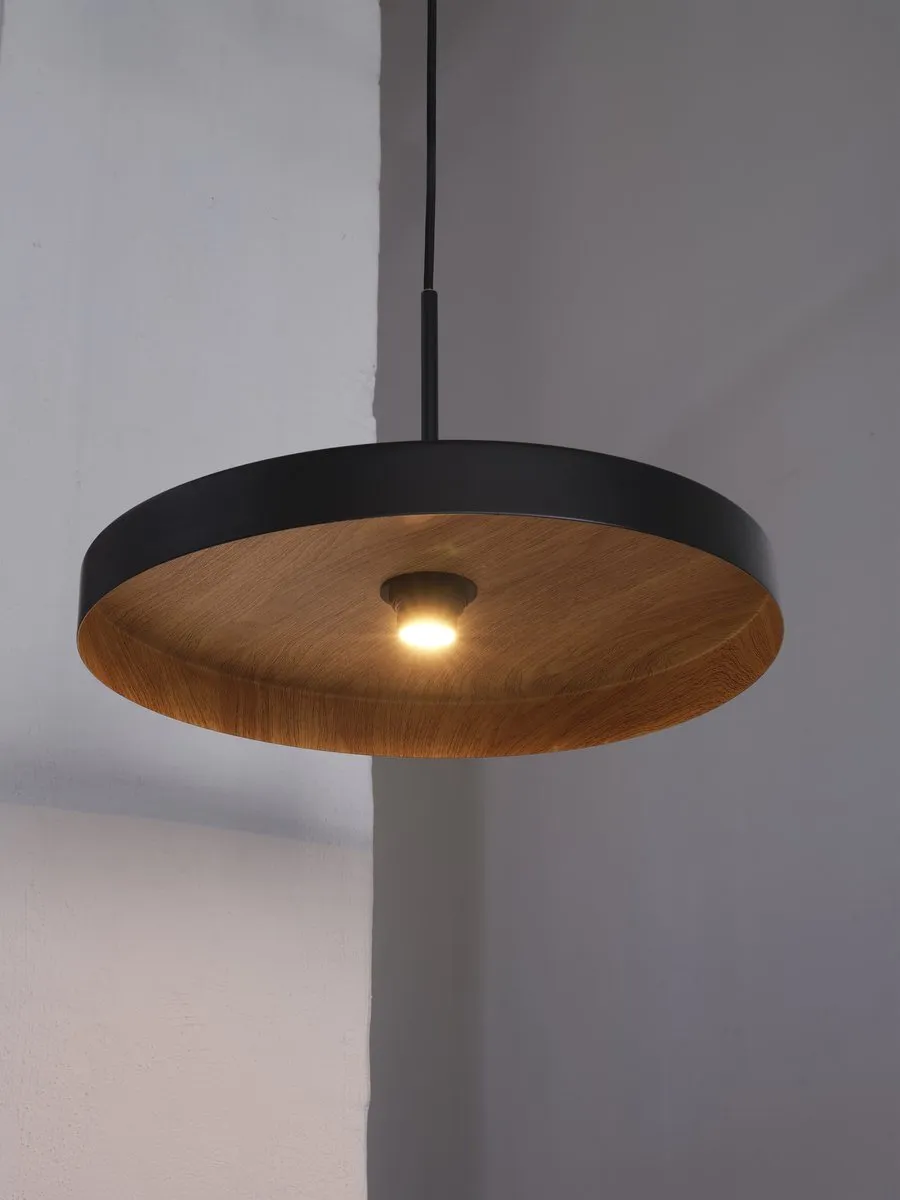 LEDVANCE Decor Plate Pendant E27 Zwart houtdecor