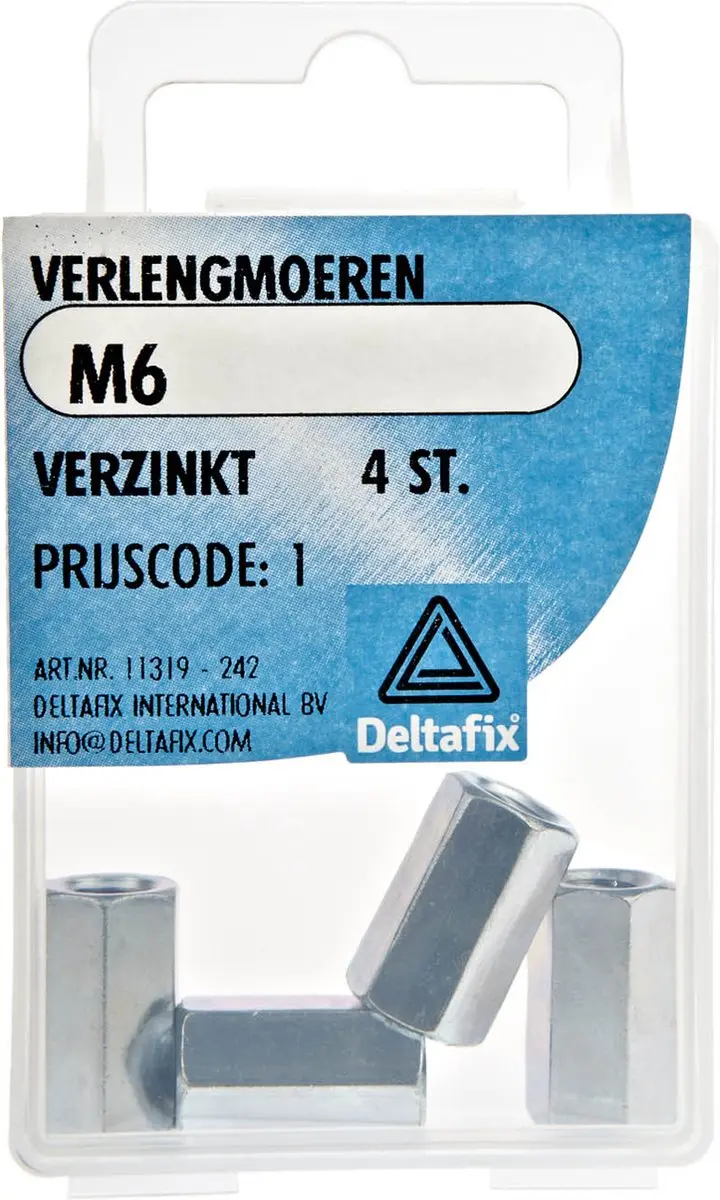 Deltafix verlengmoer verzinkt m6 din 6334 4 st.