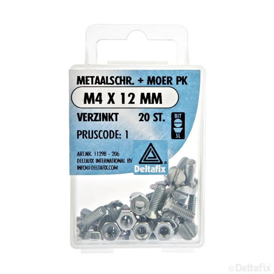Deltafix M4 x 12mm Metaalschroef + Moer - 20 Stuks