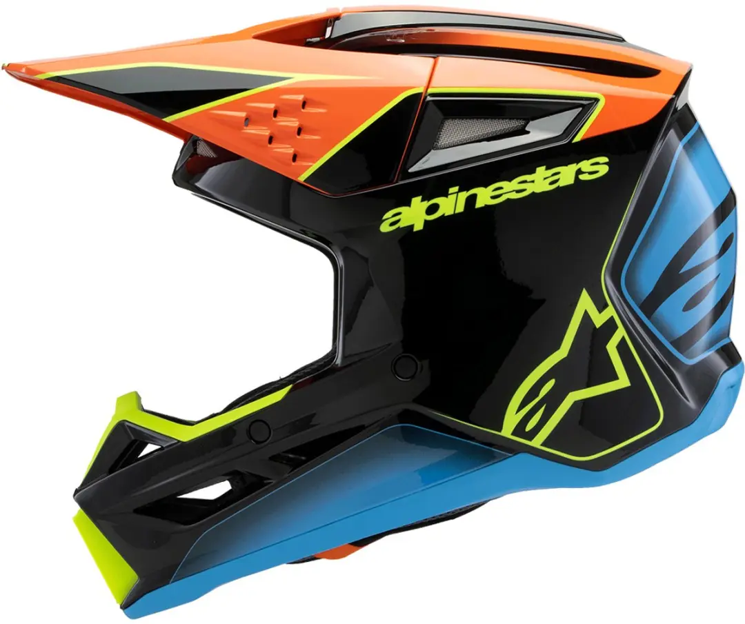 Alpinestars S-M3 Youth Fray Offroad Helm - M - Zwart/Blauw/Fluo Geel/Oranje - afbeelding 6 van 6