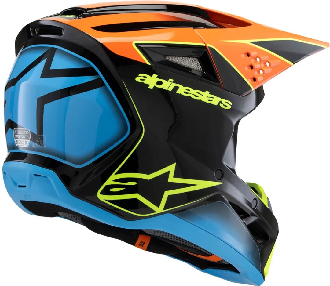 Alpinestars S-M3 Youth Fray Offroad Helm - M - Zwart/Blauw/Fluo Geel/Oranje