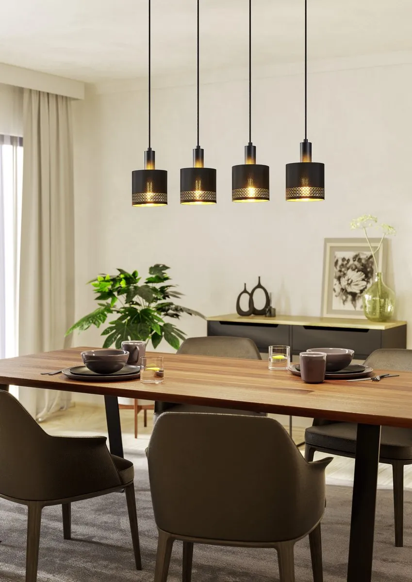 Eglo Esteperra Hanglamp E27 - 3 Lichthoorns - Zwart/Goud