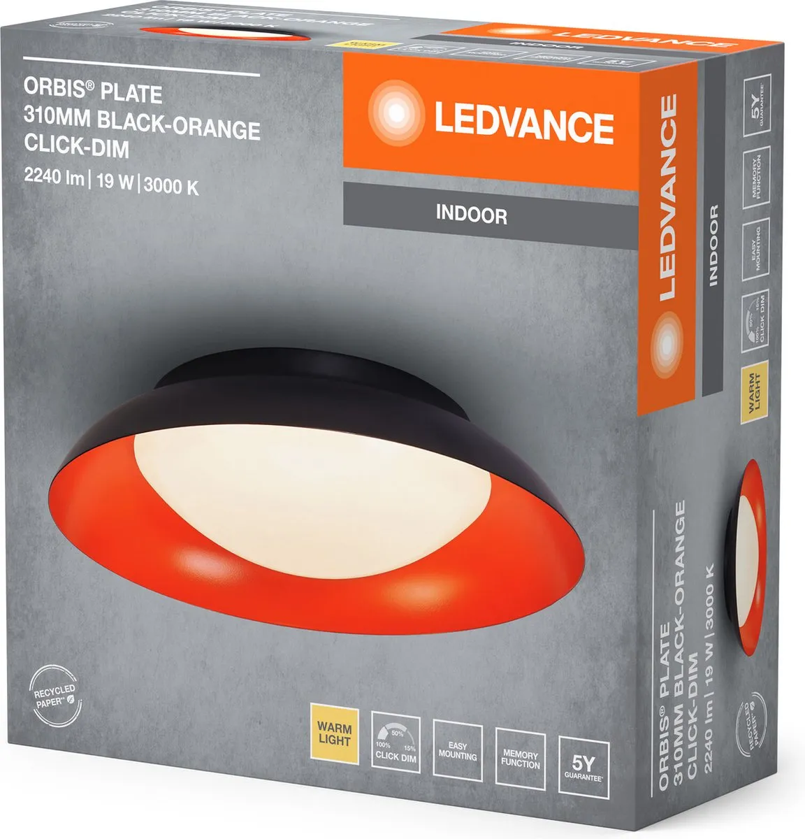 LEDVANCE Orbis Plate LED Plafondlamp 19W - 1000lm 3000K - Zwart/Geel