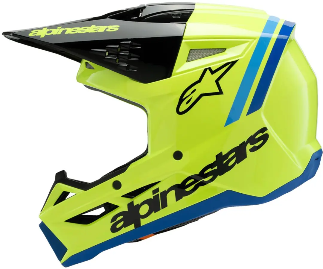 Alpinestars S-M3 Youth Offroad Helm - Zwart/Blauw/Fluo Geel