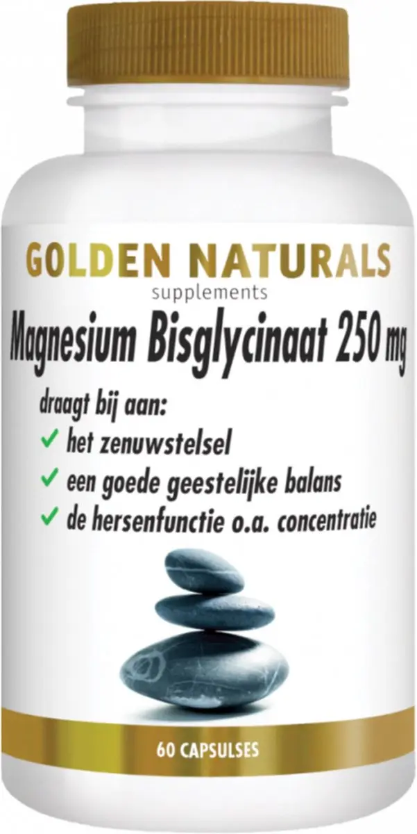 Golden Naturals Magnesium Bisglycinaat 250mg - 60 Vegan Capsules