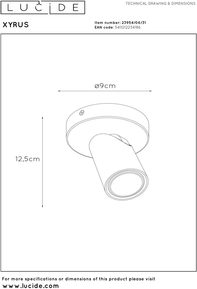 Lucide Xyrus Plafondspot Ø9cm - LED Dim to Warm - GU10 - Wit