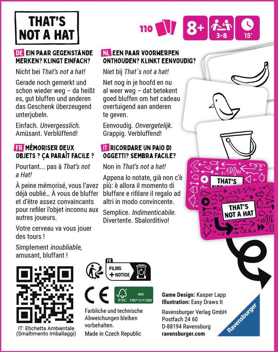 Ravensburger – That's Not a Hat - Bluffend Kaartspel voor Familie en Vrienden