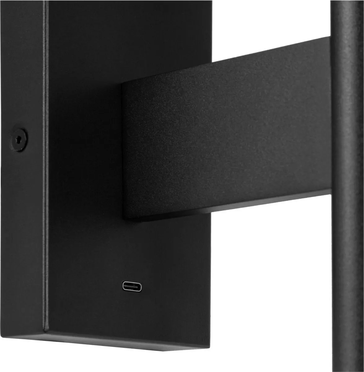 Lucide FINAN Wandlamp 6W - USB Oplaadpunt - Zwart