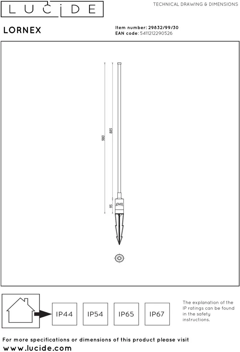 Lucide LORNEX Tuinspot Ø4,9cm LED 6W 3000K - Zwart