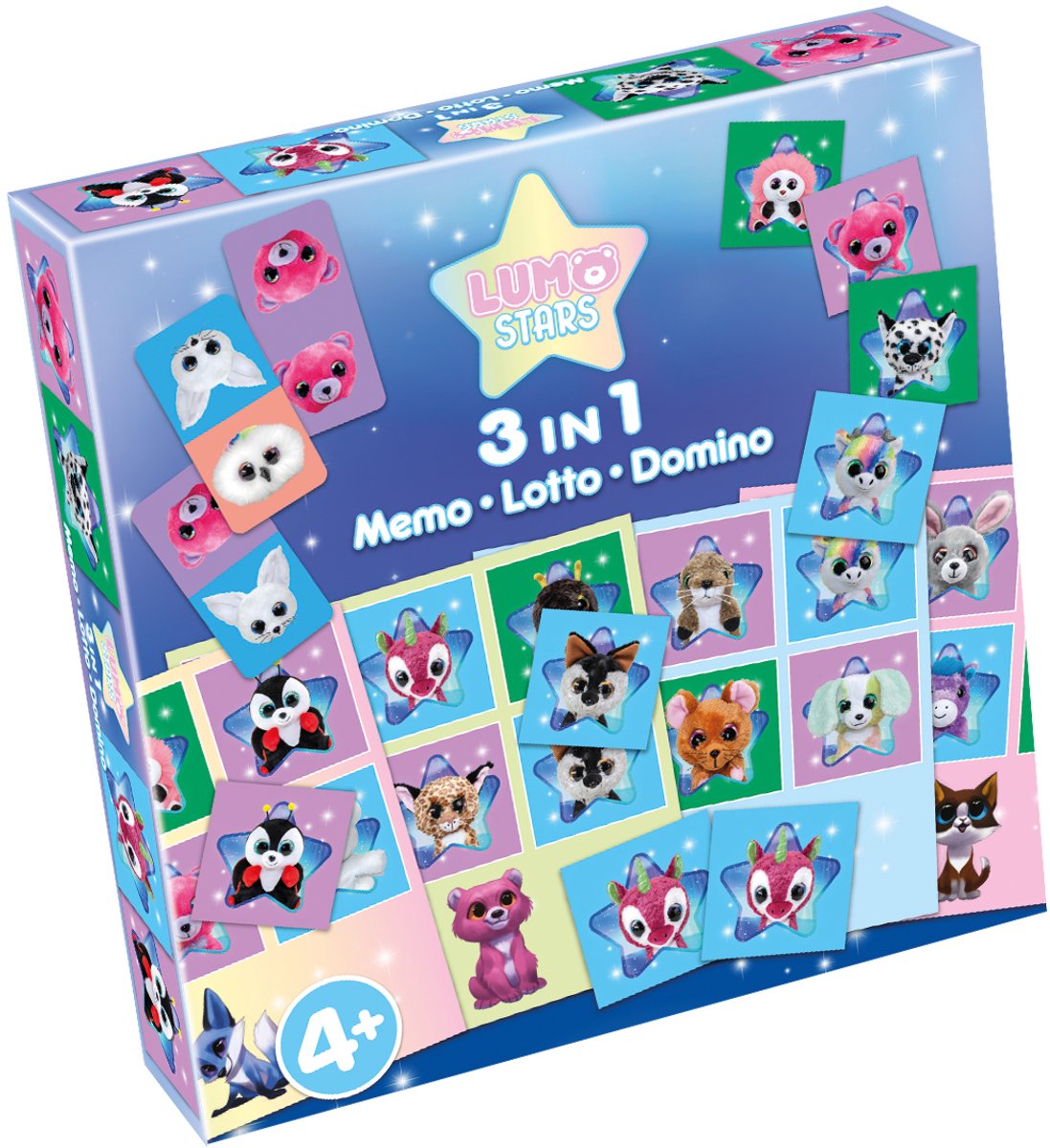 Tactic Lumo Stars 3-in-1 Spellenverzameling – Kaartspel – Lotto – Domino – Memo – Kinderspel vanaf 4 jaar