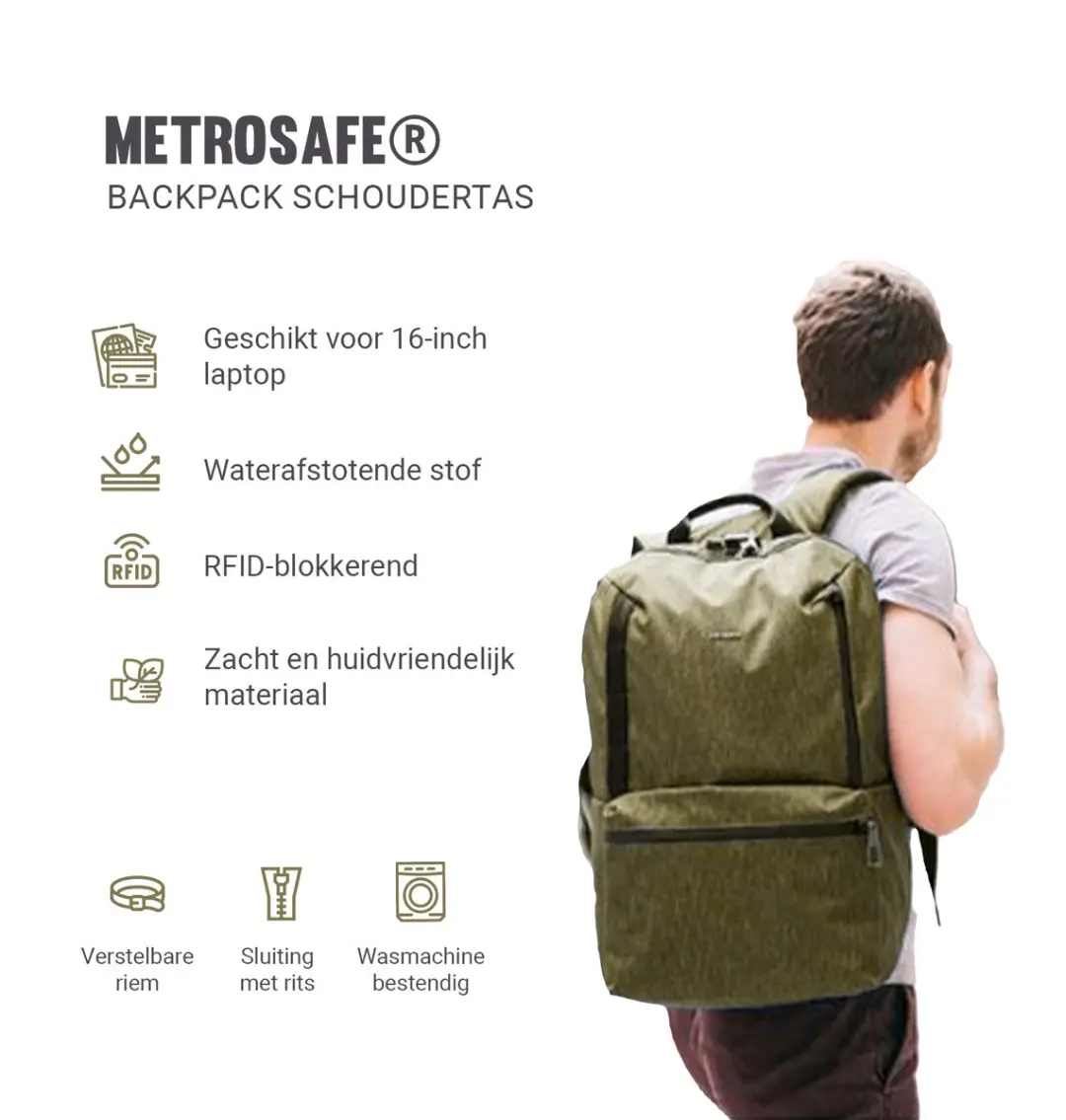 Pacsafe Metrosafe X Rugzak 20L - RFID-blokkerend - Groen
