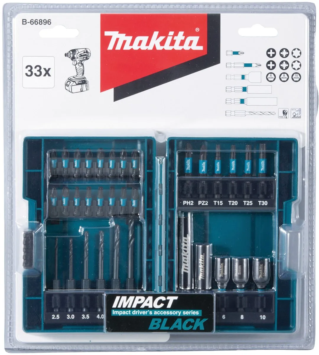 Makita Impact Black Boor/Bitset B-66896 - 33-delig