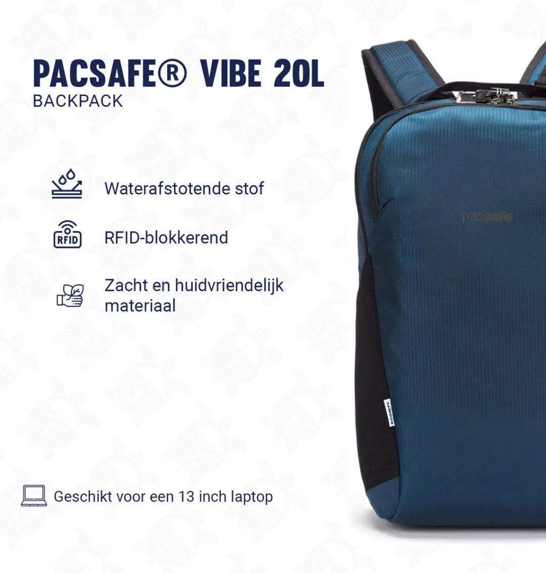 Pacsafe Vibe 20 Rugzak 20L - RFID-blokkerend - Blauw