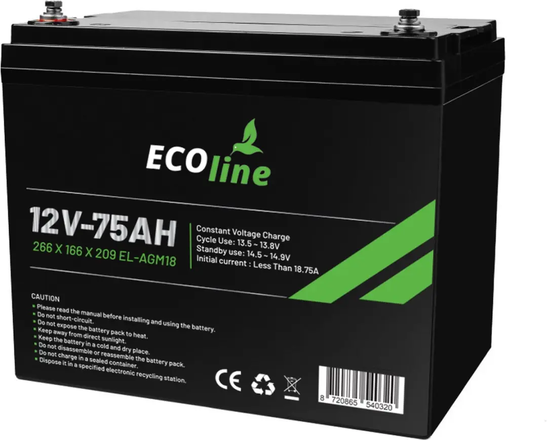 Ecoline AGM 12V 75Ah Deep Cycle Accu - 75000mAh