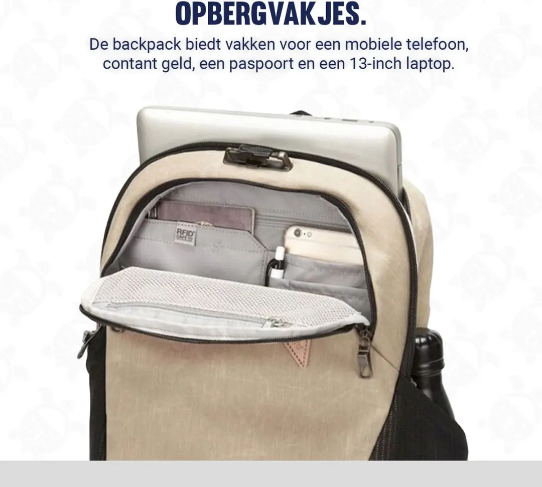 Pacsafe Vibe Rugzak 20L - RFID-blokkerend - Beige