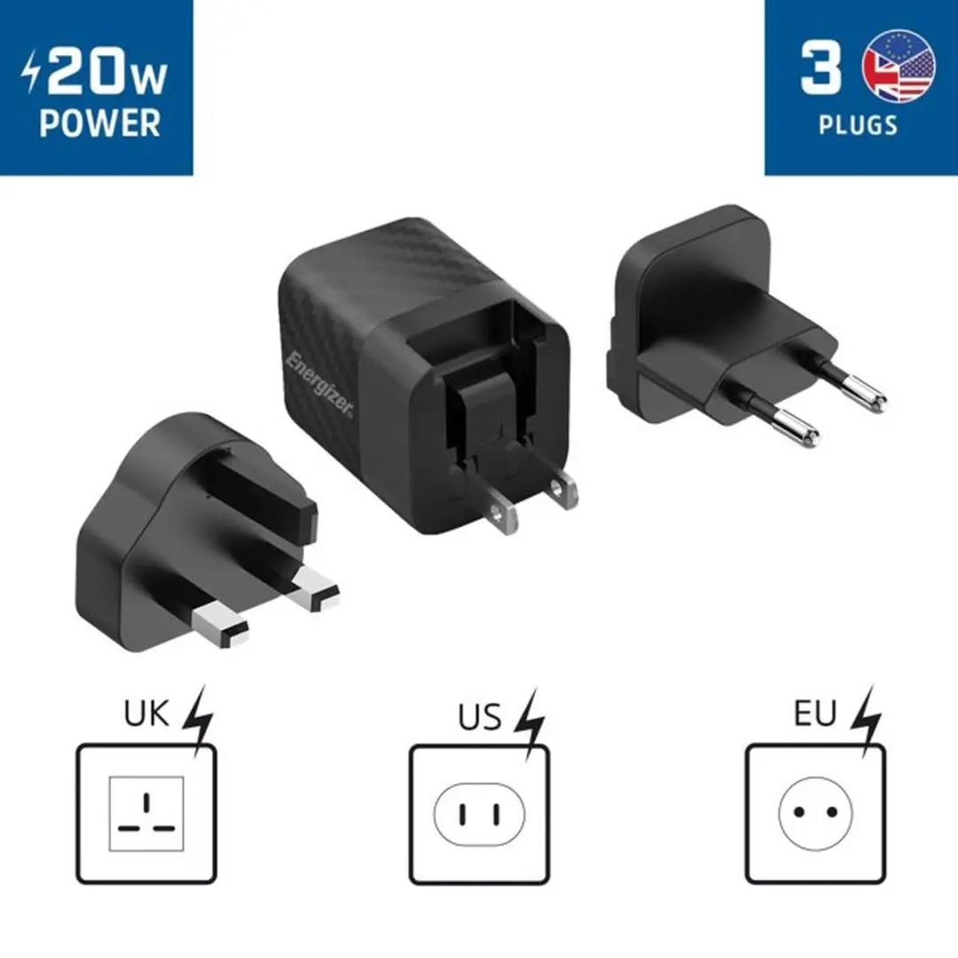Energizer A20MUC Multi Plug Oplader 20W - Zwart