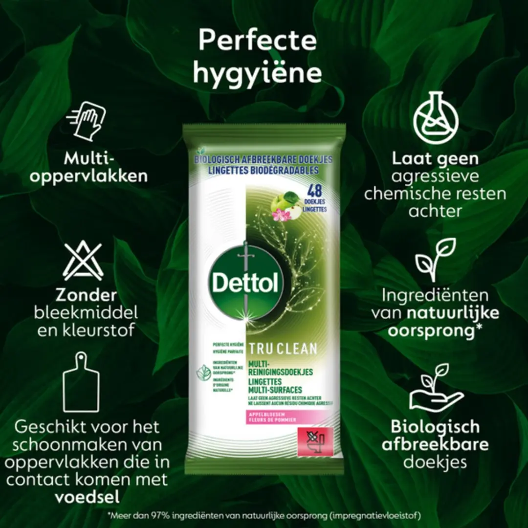 Dettol Tru Clean Appelbloesem Doekjes - 48 Stuks