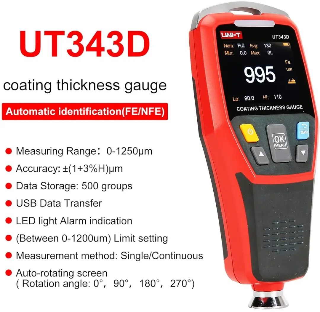 UNI-T UT343D Lakdiktemeter - 0-1250 µm - Rood