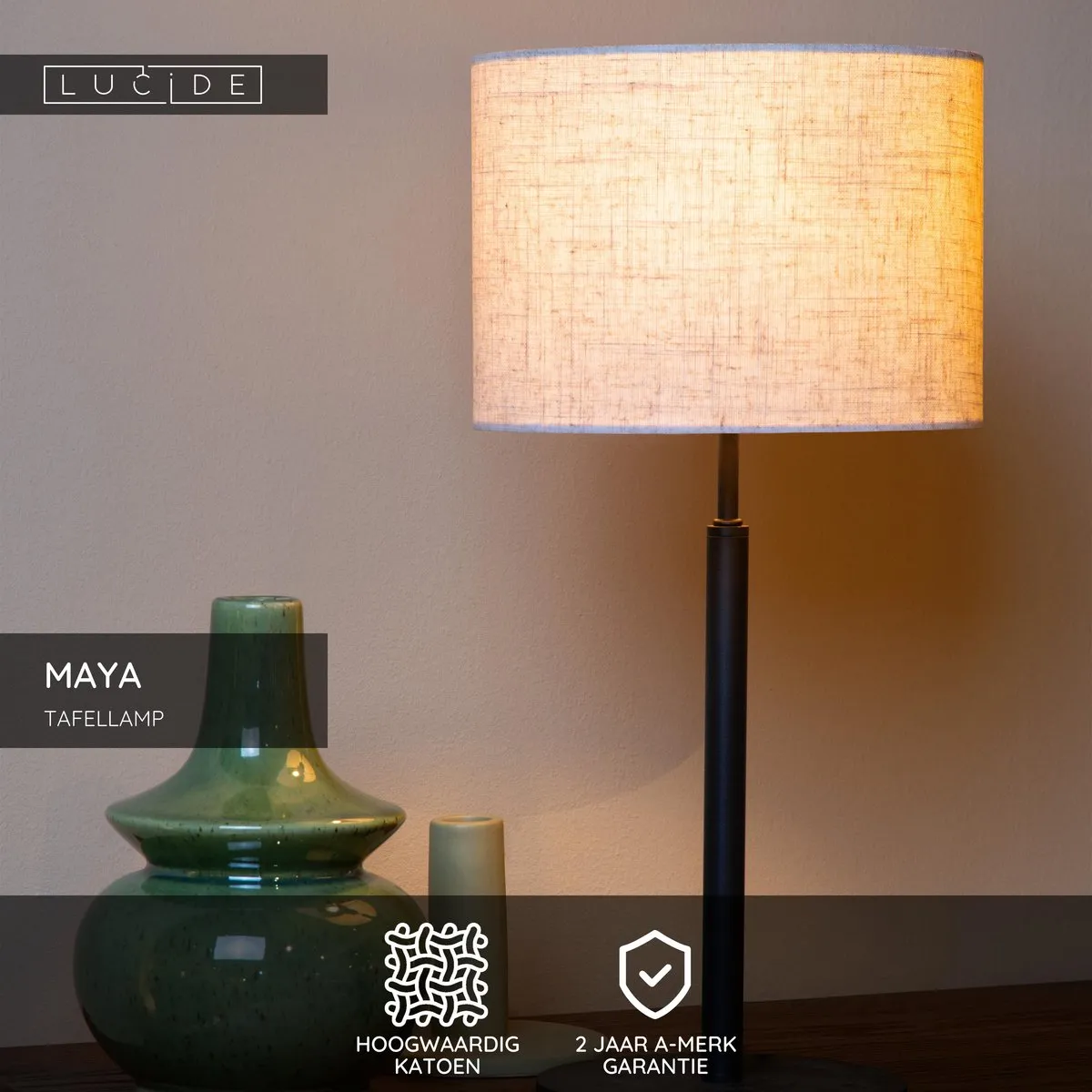 Lucide Maya Tafellamp Ø26cm - Beige