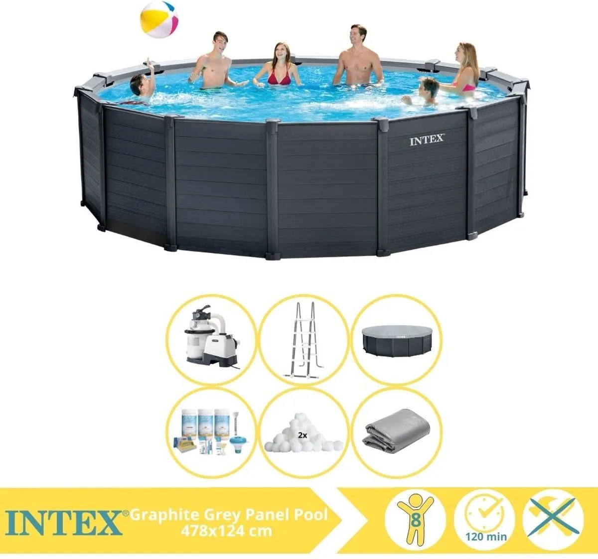 Intex Graphite Gray Panel Zwembad 478x124cm - 16.805L - 26384GS
