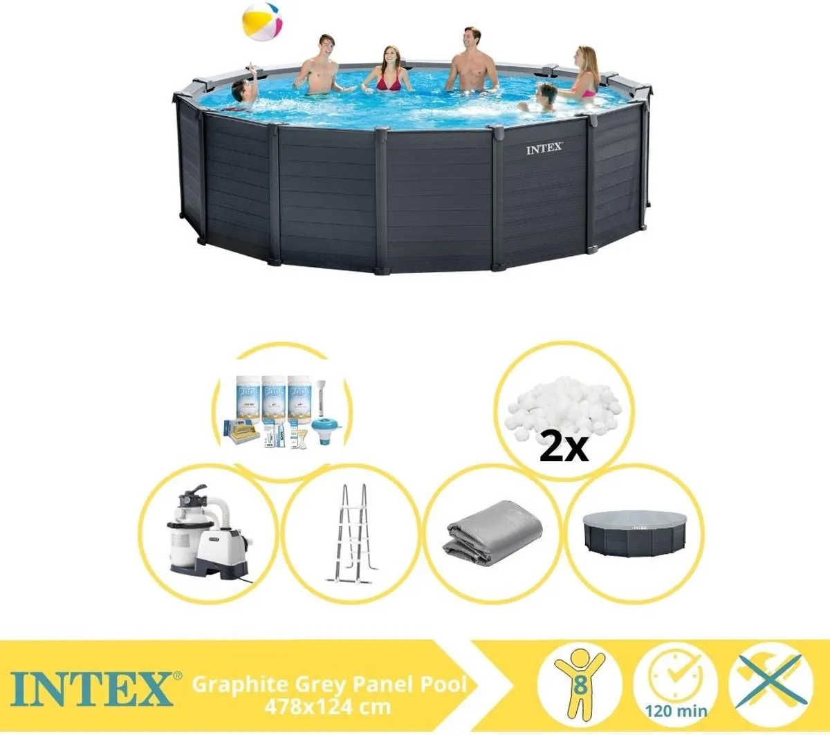 Intex Graphite Gray Panel Zwembad 478x124cm - 16.805L - 26384GS