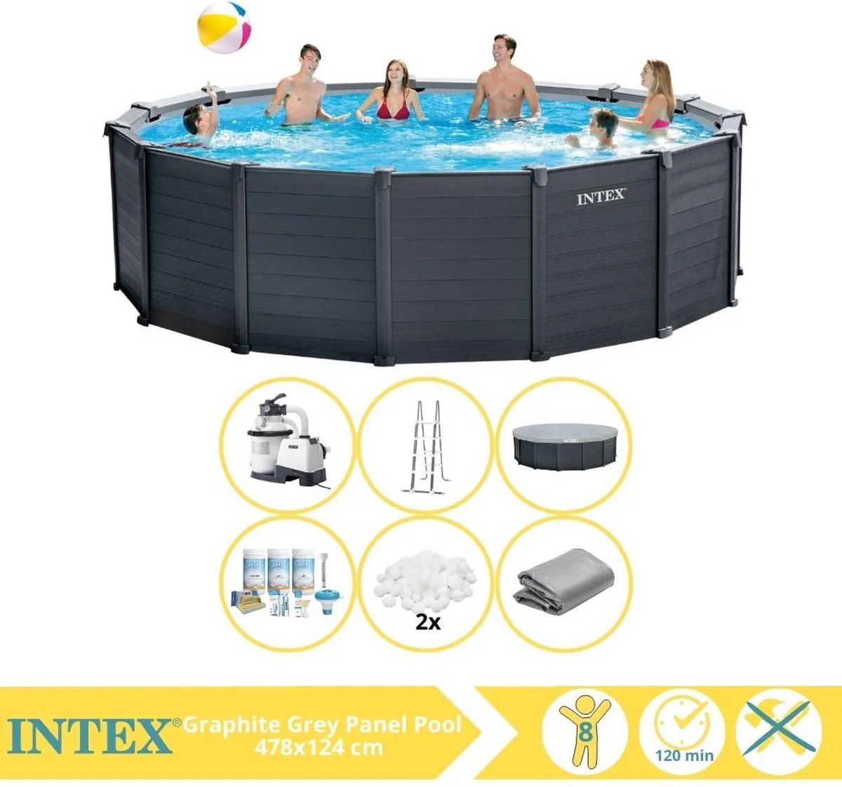 Intex Graphite Gray Panel Zwembad 478x124cm