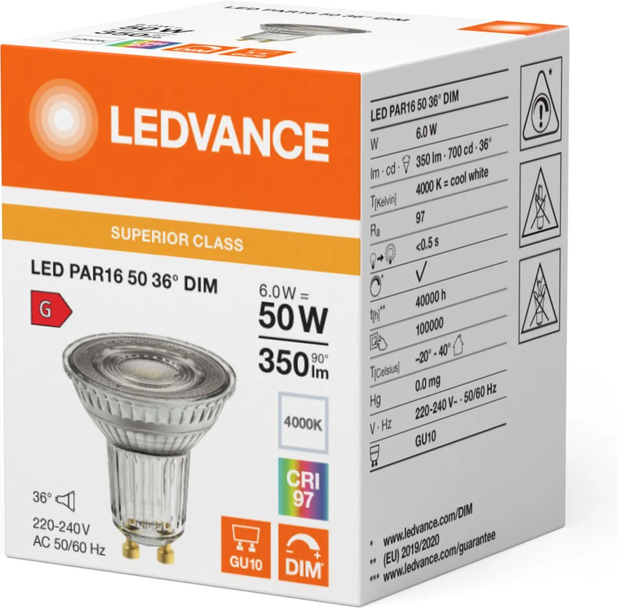 LEDVANCE Superior LED Spot Reflector GU10 PAR16 6W - Koel wit 3000K - afbeelding 5 van 6