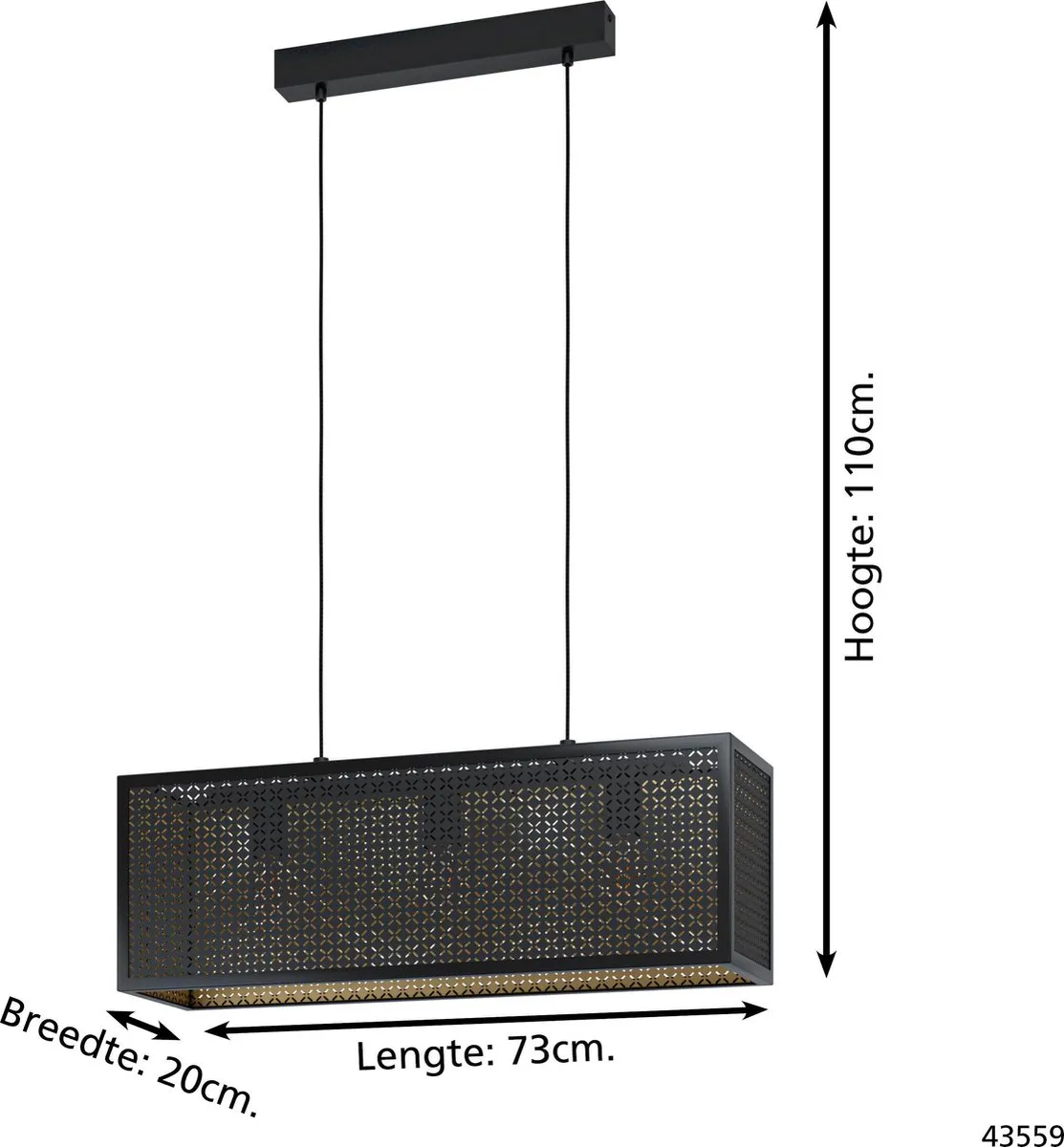 Eglo Sallicano Hanglamp E27 - 3 Lichtpunten - 73cm - Zwart/Goud - afbeelding 6 van 6