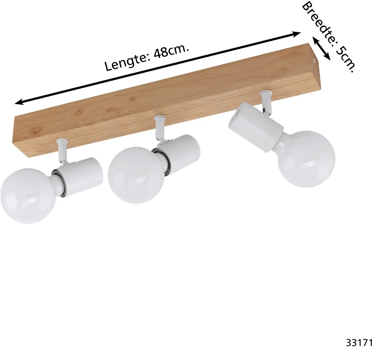 Eglo Townshend 3 Plafondlamp 3xE27 - Ø48cm - Eiken/Wit