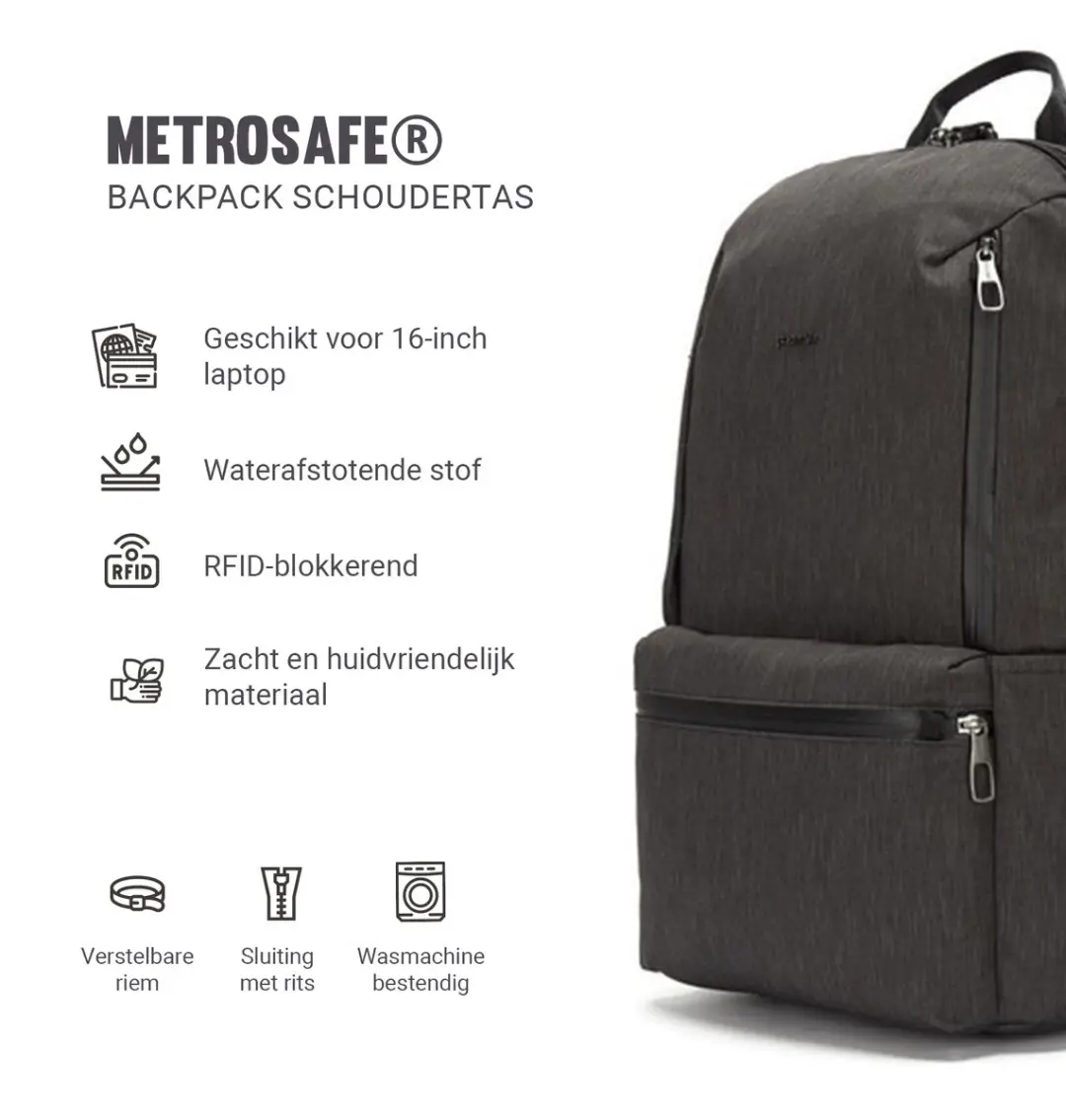 Pacsafe Metrosafe X Backpack 30640136 - 20L RFID-blokkerend - Zwart