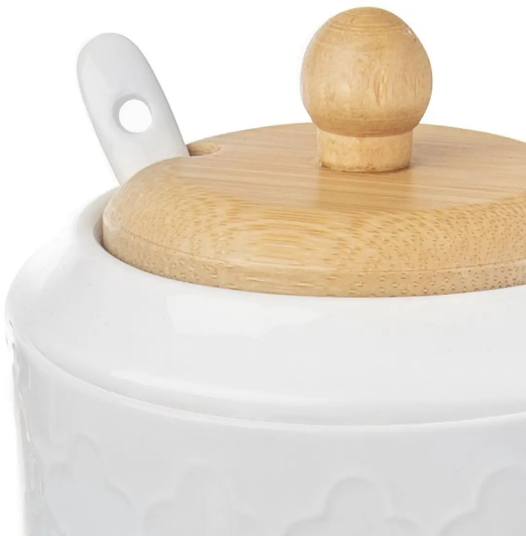 Orion WhiteLine Porseleinen Suikerpot 350ml - Bamboe Deksel