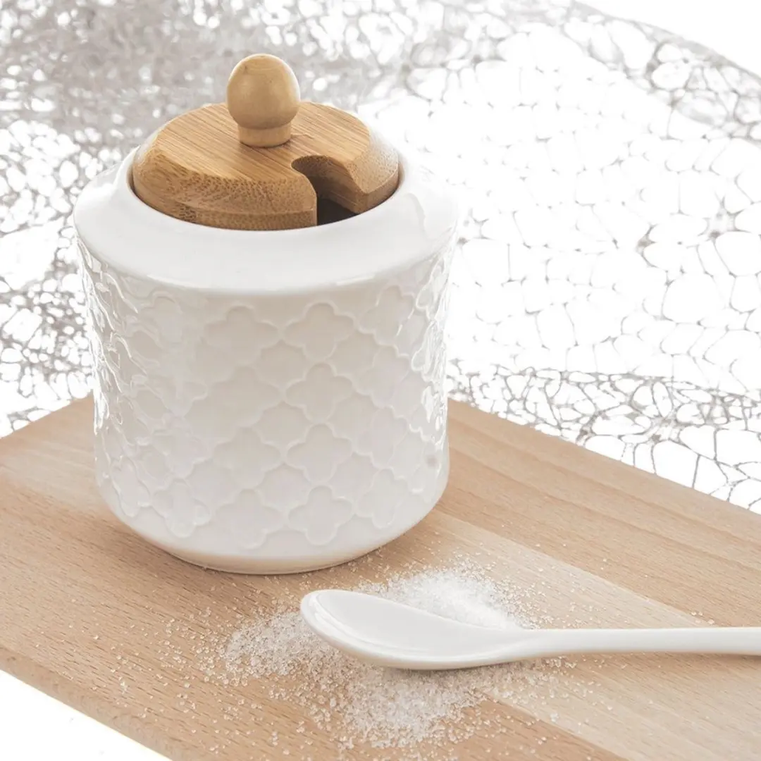 Orion WhiteLine Porseleinen Suikerpot 350ml - Bamboe Deksel