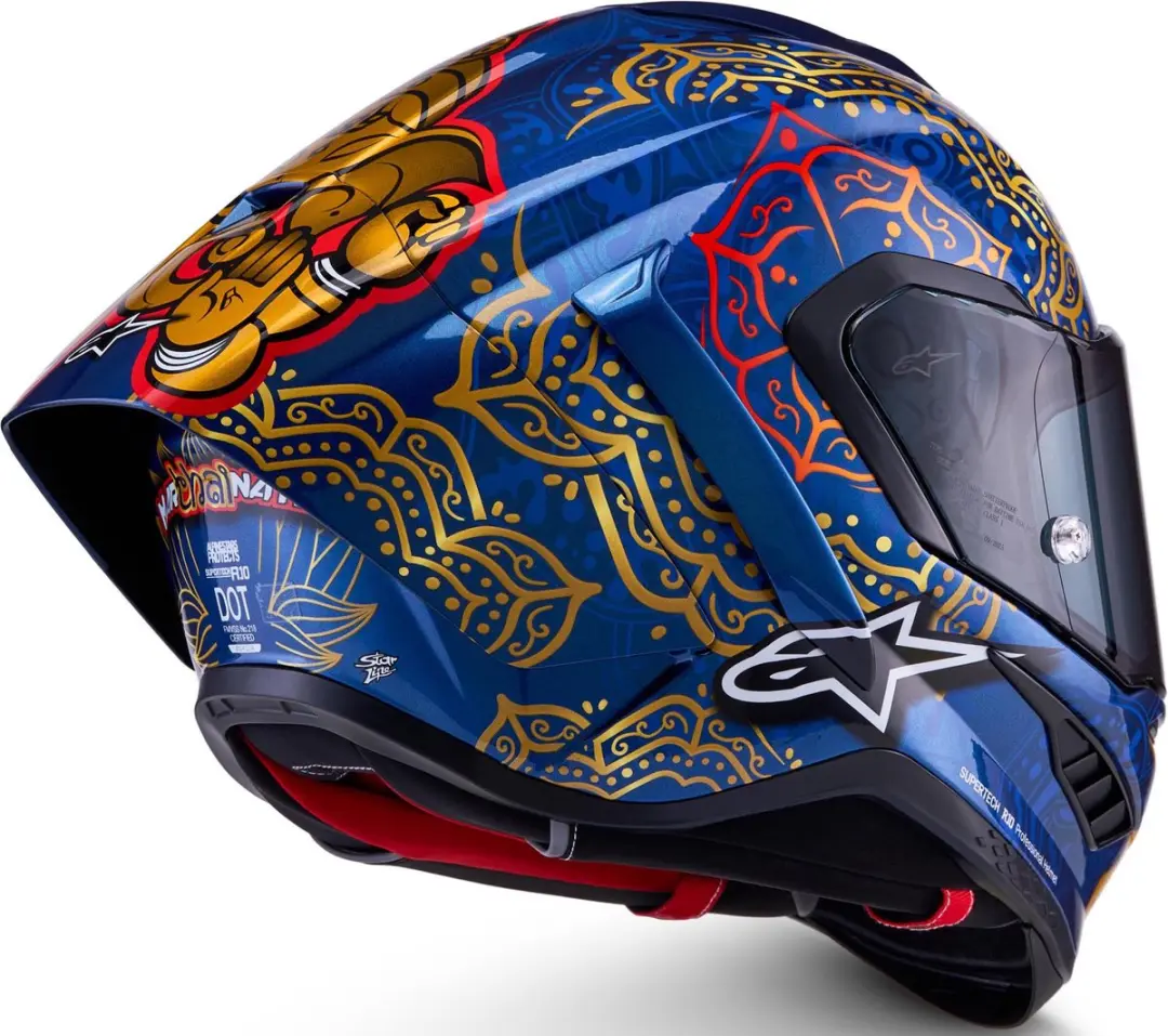 Alpinestars Supertech R10 Martinator Thai LE Carbon Helm - S - Zwart/blauw/goud/rood - afbeelding 6 van 6