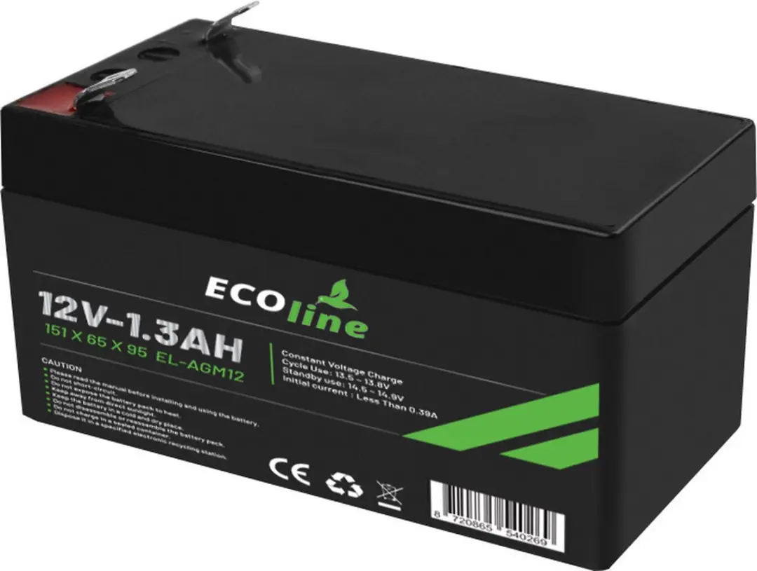 Ecoline AGM 12V 1.3Ah Deep Cycle Accu - 1300mAh - afbeelding 6 van 6