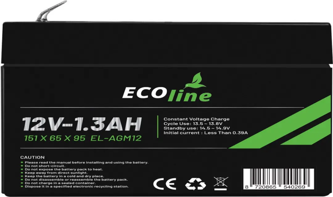 Ecoline AGM 12V 1.3Ah Deep Cycle Accu - 1300mAh