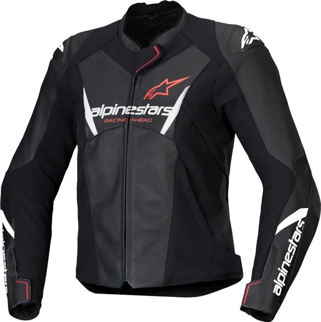 Alpinestars Stella Faster V3 Dames Lederen Motorfietsjack - Zwart/Wit/Fluo Koraal