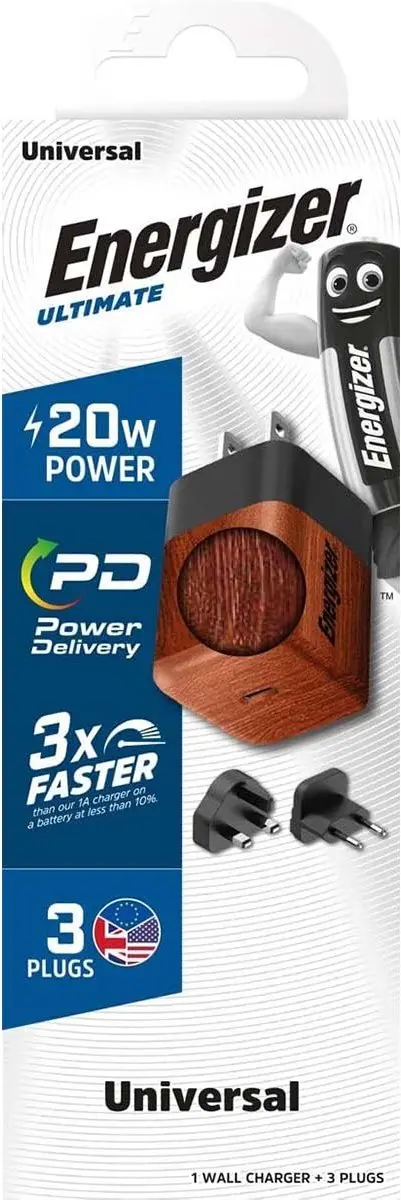 Energizer A20MUWO Multi Plug Oplader Reisstekker 20W - Walnoot - afbeelding 6 van 6