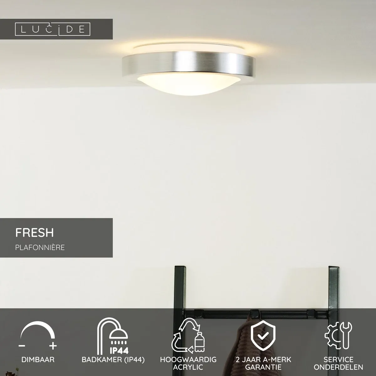 Lucide FRESH Plafonnière Badkamer Ø27cm Mat chroom - 1xE27 IP44