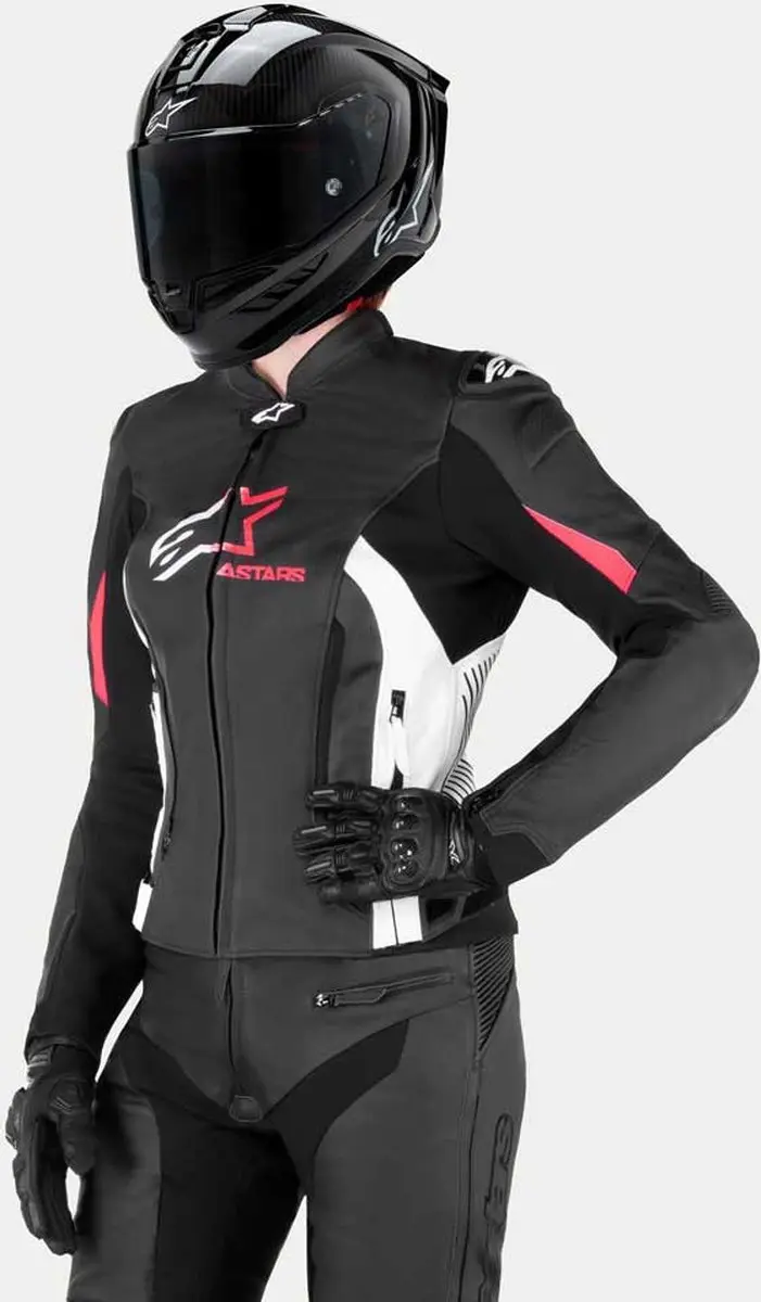 Alpinestars Stella GP Plus V4 Leren Jas - Zwart/Wit/Rosa